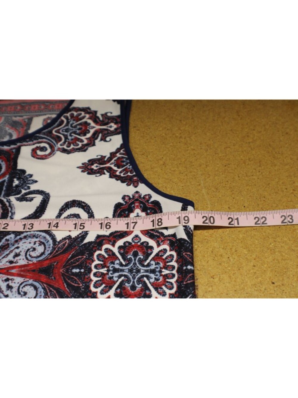 Melissa Paige Sz Large Red White Blue Paisley Sleeveless Dress Long Side Slits - Picture 8 of 12